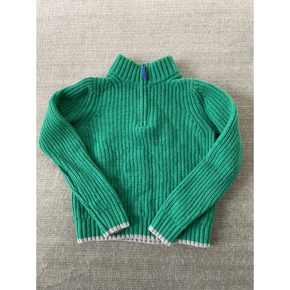 Mini Boden Boys Sweater 8-9 Green 1/4 Zip Ribbed